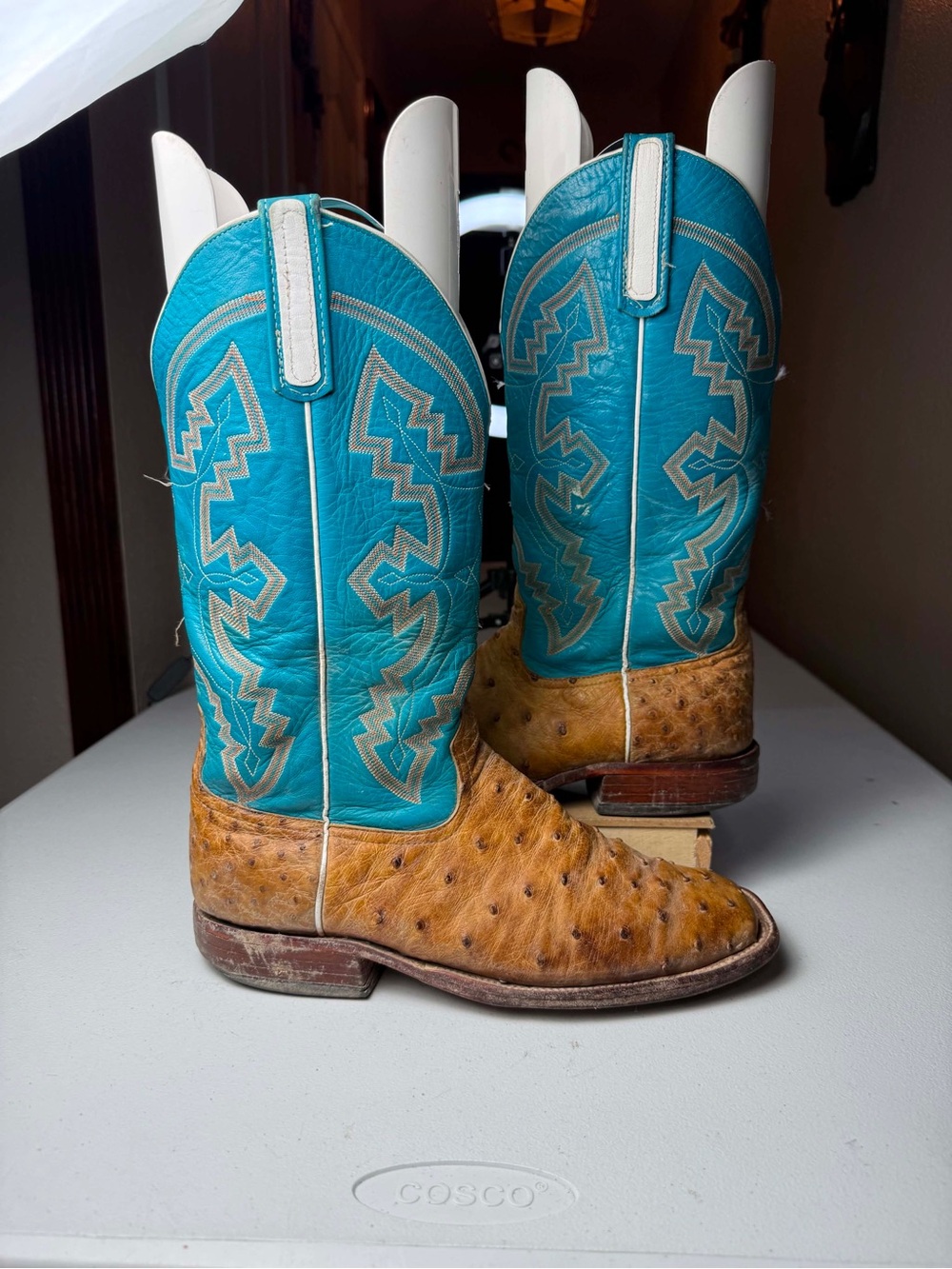 Anderson Bean Boot Exotic Full Quill Ostrich Turquoise Damaged see measurements